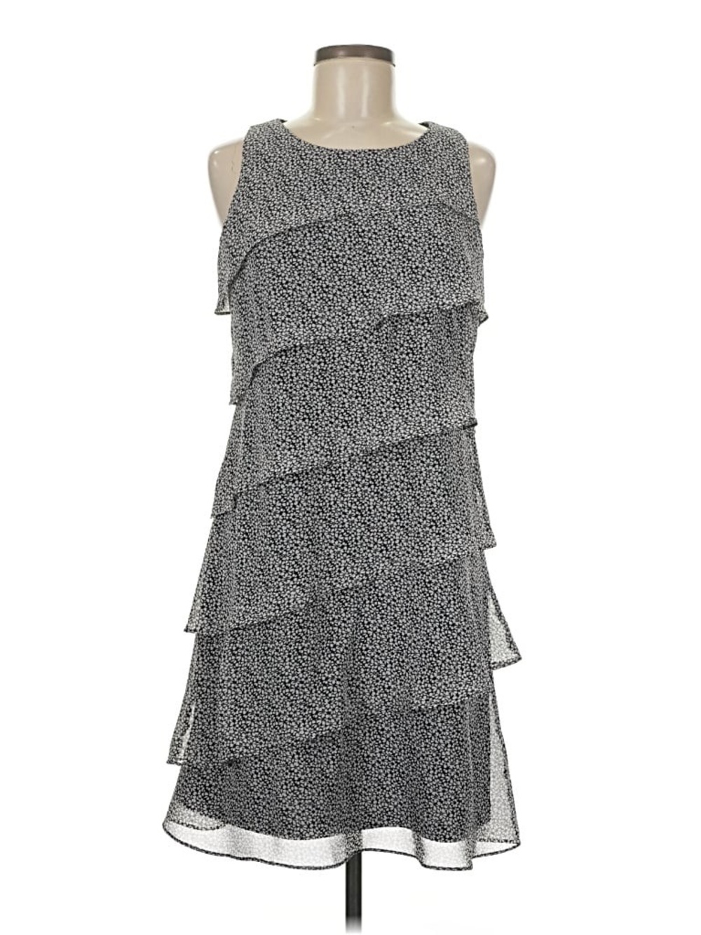Christopher & Banks Black and White Printed Chiffon Dress